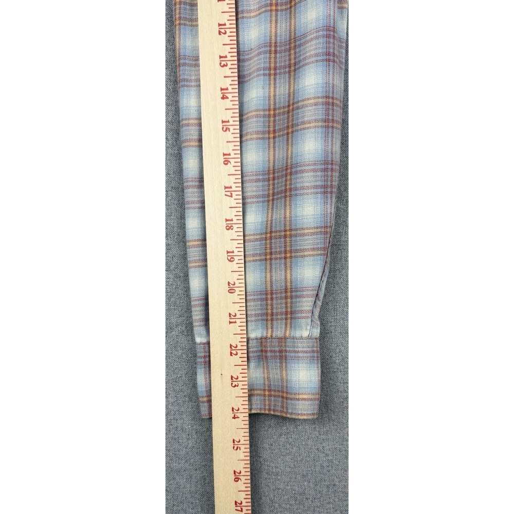 Wrangler Plaid Flannel Shirt Mens Small Blue Red Pearl Snap Western - Picture 10 of 12
